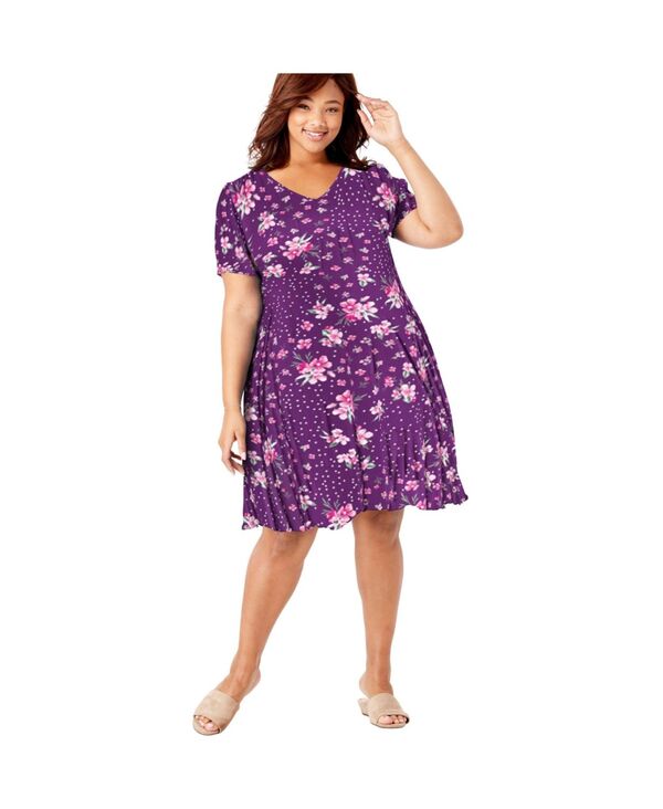 ウーマン ウィズイン レディース トップス ワンピース Woman Within Women's Within Short Crinkle Dress Plum purple patch floral パープル