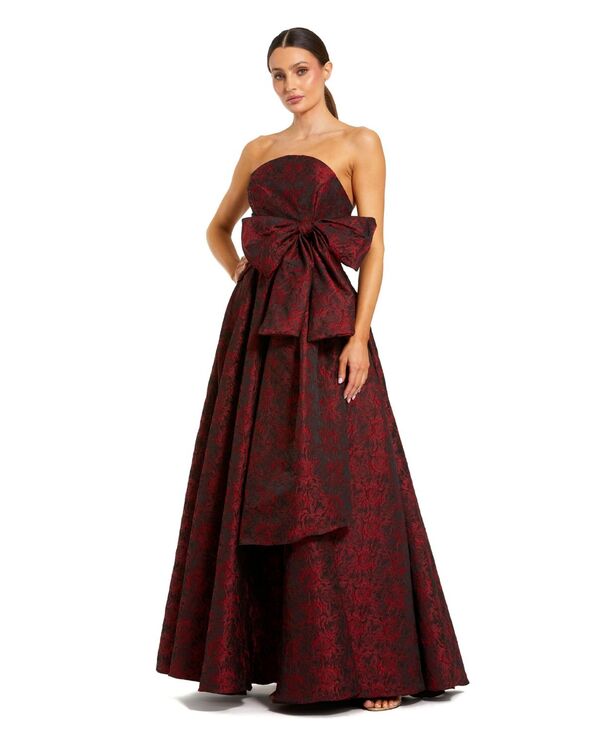 マックダガル レディース トップス ワンピース フラワー柄 ストラップレス フラワー Mac Duggal Women's Bow Detail Strapless Floral Brocadeveningown Ruby ルビー｜ReVida 店