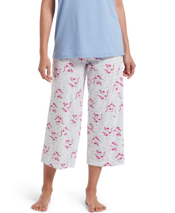 ヒュー レディース アンダーウェア ナイトウェア プラスサイズ プリント キャップ ニット Hue Womens Plusize Sleepwell Printed Knit Capri Pajama Pant made with Temperaturegulating Technology Flamingo