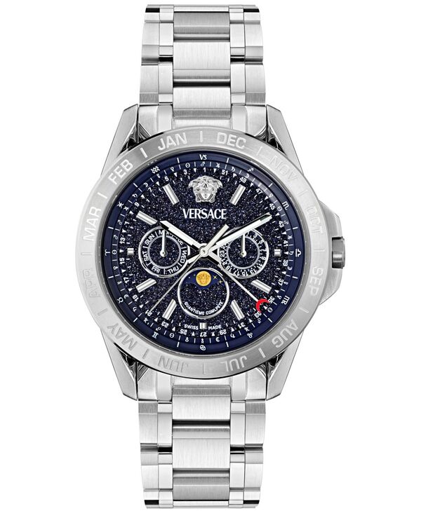 ヴェルサーチ メンズ アクセサリー 腕時計 Tシャツ Versace Men'swiss V-Galaxy Moonphase Stainlessteel Bracelet Watch 43mm Stainless