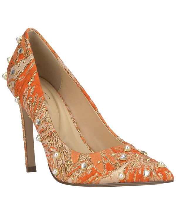 ジェシカシンプソン レディース シューズ パンプス Jessica Simpson Women's Welica Embellished Pointed-Toe Pumps Tangerine Aurora Brocade Stud タンジェリン