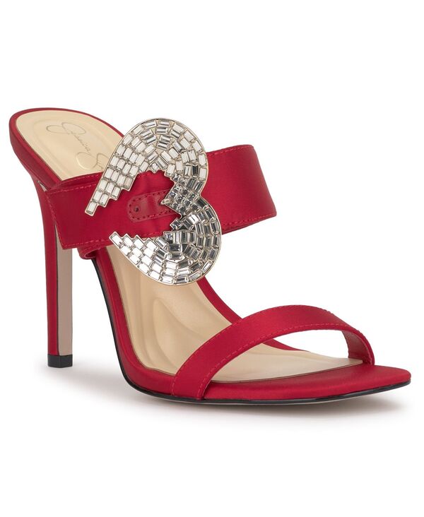 ジェシカシンプソン レディース シューズ サンダル Jessica Simpson Women's Orrieta Heart Buckle Slip On Dressandals Red Muse Satin レッド