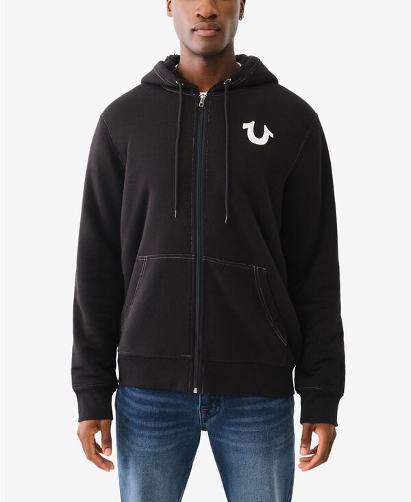 トゥルーレリジョン メンズ アウター パーカー・スウェット 長袖 True Religion Men's Long-Sleeve Sherpa Lined Hoodie Jet Black ブラック