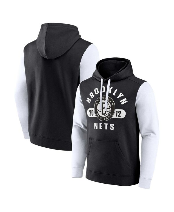ファナティクス メンズ アウター パーカー・スウェット カラーブロック Fanatics Men's Black/White Brooklynets Attack Colorblock Pullover Hoodie Black White ホワイト
