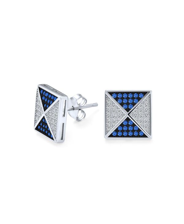 ブリング レディース アクセサリー ピアス・イヤリング Bling Jewelry Black Royal Blue CZ Stud Earrings Geometric Pyramid Square Sterling Silver 11MM Dark blue ブルー