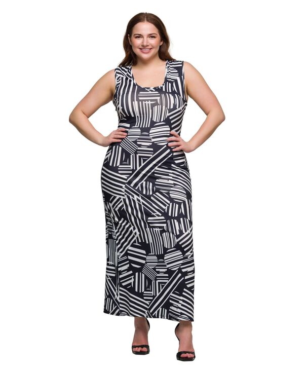 24 セブンコンフォート レディース トップス ワンピース プラスサイズ マキシ 24seven Comfort Apparel Plusize Razorback Tank Casual Maxi Dress Black Multi ブラック