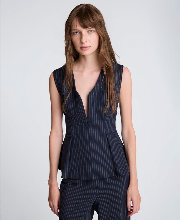 ケネスコール レディース トップス シャツ Vネック Kenneth Cole Women's Pinstripe V-Neck Peplum Top Deep Cadet Multi マルチカラー