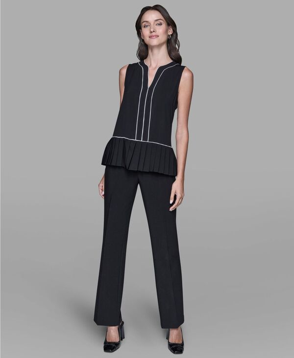 カール ラガーフェルド レディース トップス シャツ プリーツ ノースリーブ KARLAGERFELD PARIS Women's Pleatedetail Sleeveless Top Black/soft White ホワイト