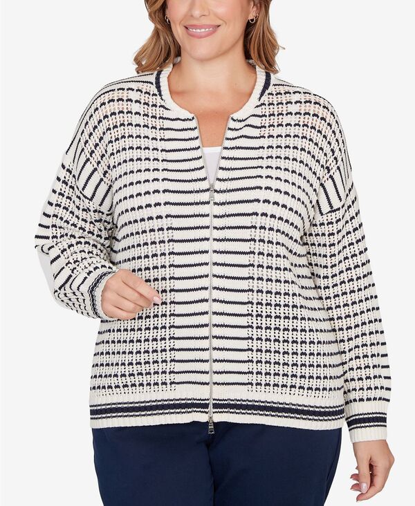 ルビーアールディー レディース アウター ジャケット・ブルゾン プラスサイズ メッシュ セーター Ruby Rd. Plusize Mesh Stitch Zip Sweater Jacket Ivory アイボリー