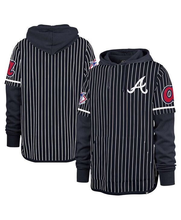 47 ブランド メンズ アウター パーカー・スウェット '47 Brand Men's Navy Atlanta Braves Pinstripe Double Header Pullover Hoodie Navy ネイビー