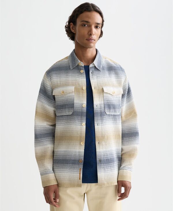 スコッチアンドソーダ メンズ トップス シャツ 長袖 SCOTCH & SODA Men'structure Stripe Waffle Long-Sleeve Shirt Ocean infinity stripe ストライプ