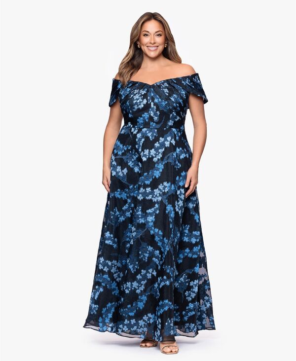 ベッツィアンドアダム レディース トップス ワンピース プラスサイズ Betsy & Adam Plusize Off-The-Shoulder Long Dress Blue Multi ブルー 30,420円