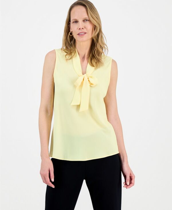 カスパール レディース トップス シャツ ノースリーブラウス Kasper Women's Tie-Neck Sleeveless Blouse Pale Yellow イエロー