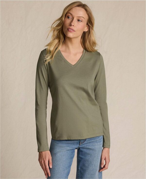 ランズエンド レディース トップス シャツ Vネック コットン Lands' End Women'supima Cotton Long Sleeve V-Neck T-Shirt Soft olive drab オリーブ