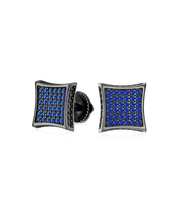 ブリング レディース アクセサリー ピアス・イヤリング Bling Jewelry Black Blue Cubic Zirconia Micro Pave CZ Square Stud Earringsterling Silver Screw back 9MM Dark blue ブルー