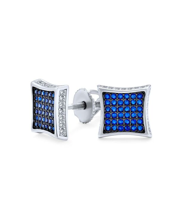 ブリング レディース アクセサリー ピアス・イヤリング Bling Jewelry Black Blue Cubic Zirconia Micro Pave CZ Square Stud Earringsterling Silver Screw back 9MM Silver blue ブルー 10,485円