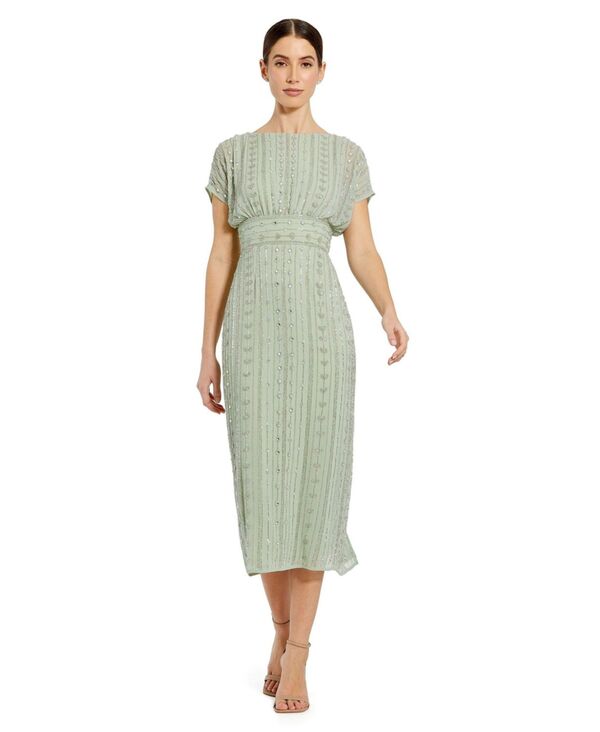 マックダガル レディース トップス ワンピース ミディ キャップ Mac Duggal Women's Beaded Cap Sleeve Column Midi Dressage セージ｜ReVida 店