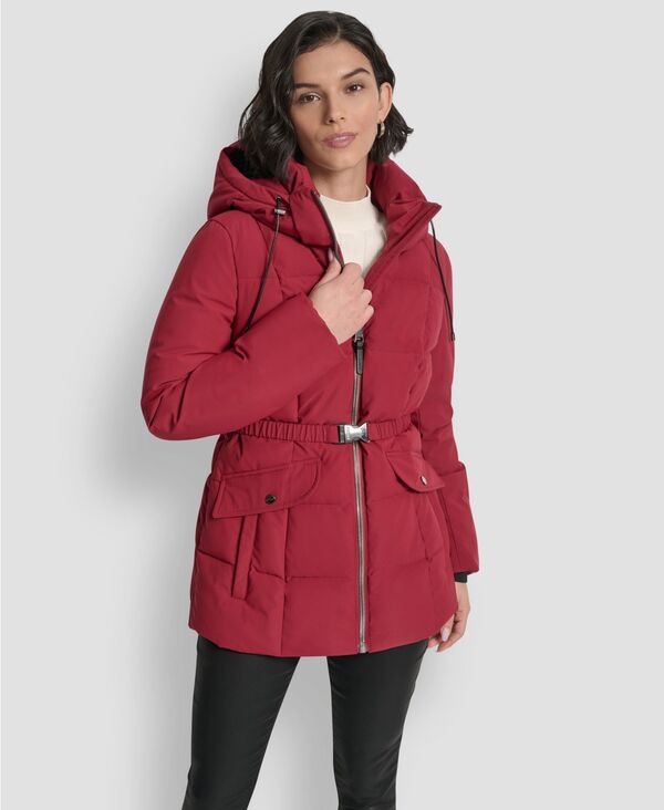 ダナ キャラン ニューヨーク州 レディース アウター 上衣・上衣 厚地の外套 DKNY Women\u0027s Belted Hooded Puffer Coatibetn レディースファッション-コート・ジャケット
