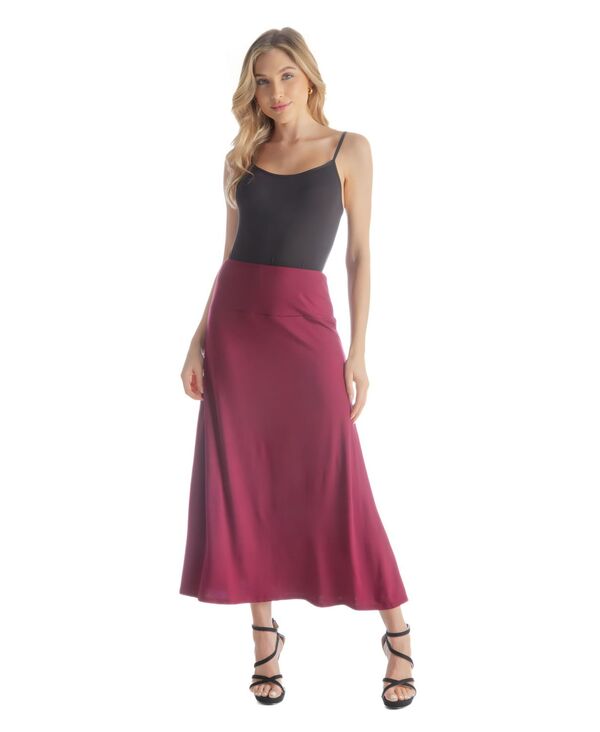 24 セブンコンフォート レディース ボトムスカート プチ マキシ 24seven Comfort Apparel Petitelastic Waist Solid Color Maxi Skirt Wine ワイン｜ReVida 店