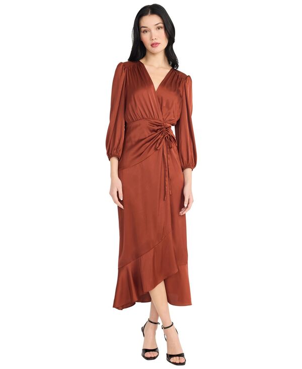 ドナモーガン レディース トップス ワンピース ティアード スカート Donna Morgan Women's Tiered Skirt Wrap Dress Fired Brick|ReVida 店