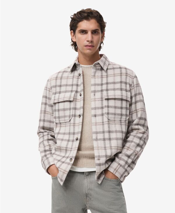 マンゴ メンズ トップス シャツ MANGO Men's Check Flannel Overshirt Ecru エクリュ