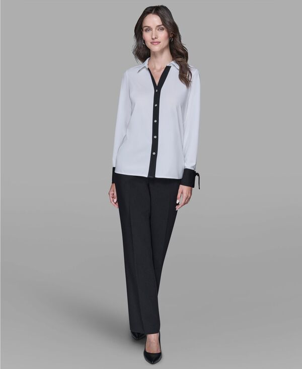 カール ラガーフェルド レディース トップス シャツ コントラスト KARLAGERFELD PARIS Women's Contrast Collared Top Soft White/black ホワイト