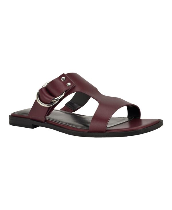 カルバンクライン レディース シューズ サンダル レザー Calvin Klein Women's Meritt Leather Flat Slip-On Sandals Dark Red Leather レッド｜ReVida 店
