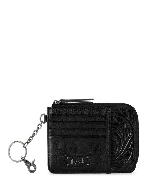 ザサック レディース 付属物 札入れ なめし革 The Sak Women\u0027s Iris Leather Card Case Wallet Black Leaf Emboss 1 黒いこと バッグ・小物・ブランド雑貨-財布・ケース-レディース財布