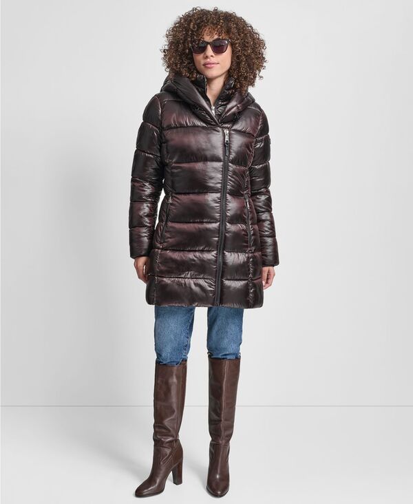 ダナ キャラン ニューヨーク レディース アウター ジャケット・ブルゾン コート DKNY Women's Bibbed Shawl-Collar Packable Shine Puffer Coat Bitter