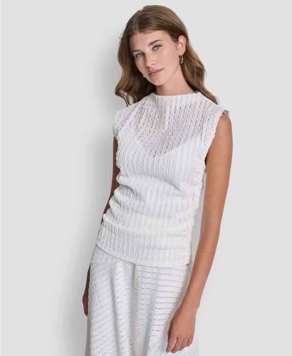 ダナ キャラン ニューヨーク レディース トップス シャツ ノースリーブ DKNY Women'sleeveless Open Textured Top Ivory アイボリー