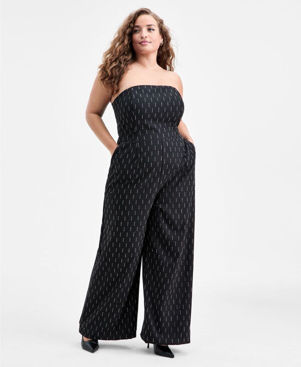 バースリー レディース ボトムス カジュアルパンツ プラスサイズ ストラップレス ジャンプスーツ Bar III Trendy Plusizembellished Strapless Jumpsuit Black ブラック