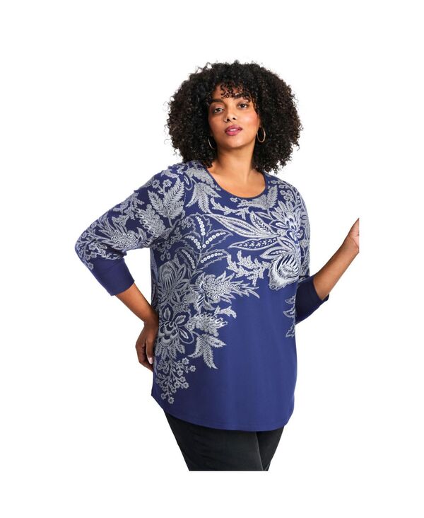 アベニュー レディース トップス シャツ AVENUE Women's Millie 3/4 Sleeve Top Navy paisley border ネイビー｜ReVida 店