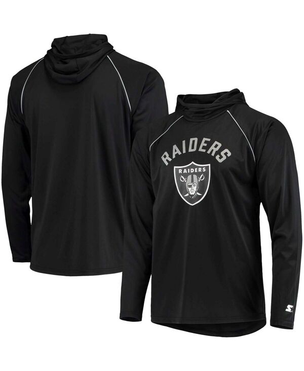 クランク メンズ トップス プルオーバー パーカー Starter Men\u0027s Black Las Vegas Raiders Raglan Long Sleeve Hoodie T-shirt Black 黒いこと