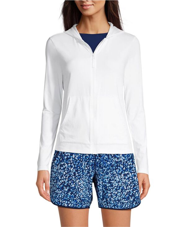 ランズ挙げ句のはて レディース アウター パーカー・スウェット Lands\u0027 End Women\u0027sunShade UPF 50 Long Sleeve Hooded Full Zip Rash Guard White 白いこと