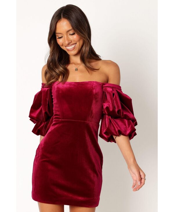 Petal and Pup レディース トップス ワンピース ミニ ベルベット Petal and Pup Womens Dali Off Shoulder Velvet Mini Dress Ruby ルビー|ReVida 店