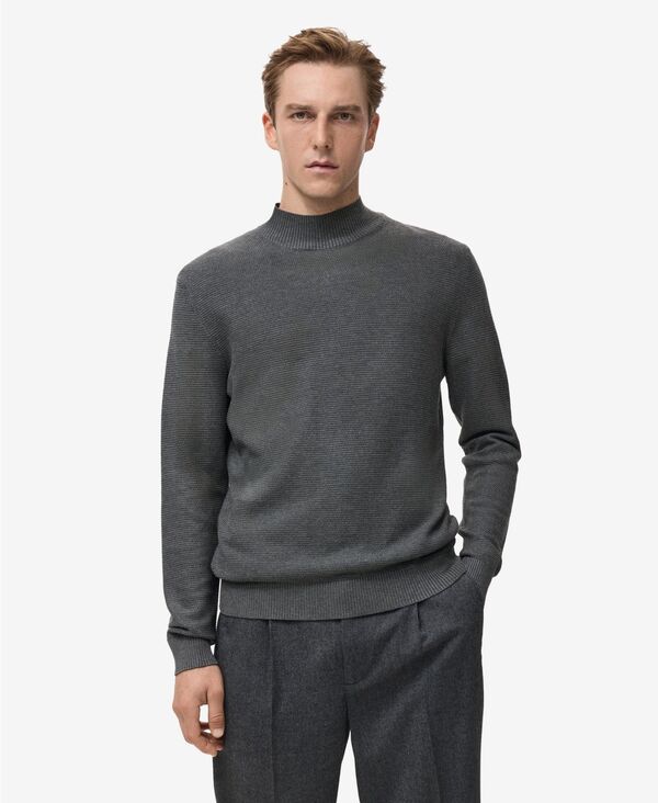 マンゴ メンズ アウター 編み物・スウェーター MANGO Men\u0027structured Perkins-Neck Sweater Dark Heather Gray 薄墨色