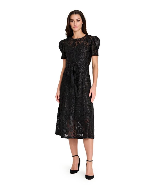 タハリエーエスエル レディース トップス ワンピース プチ Tahari ASL Petite Puff Sleeve Burnout Dress Black ブラック