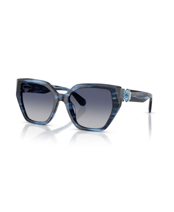スワロフスキー レディース 付属品 サングラス・アイウェア Swarovski Women\u0027s Geometric SunglassesK6044U Striped Blue 青み