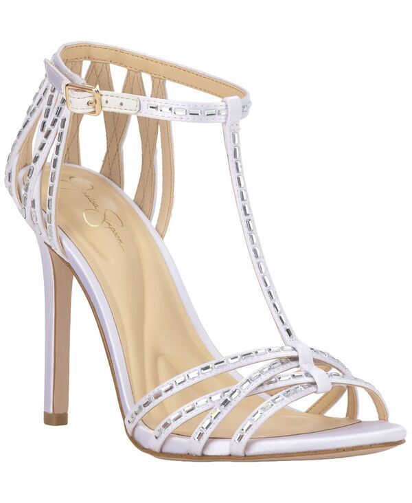 ジェシカシンプソン レディース シューズ サンダル Jessica Simpson Women's Jivira Rhinestone Strappy Stiletto Sandals Bright White Satin ホワイト