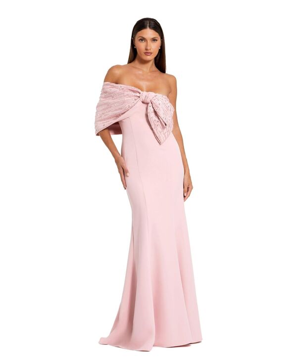 マックダガル レディース トップス ワンピース サテン Mac Duggal Women's Beaded Off-the-Shoulder Satin Trumpet Gown Blush ブラッシュ｜ReVida 店 64,240円