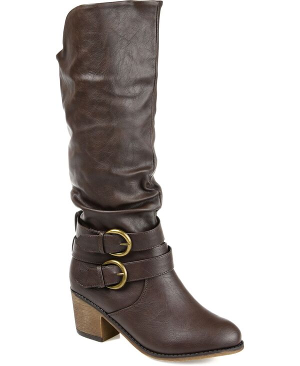 ジュルネ コレクション レディース シューズ ブーツ・レインブーツ ヒール Journee Collection Women's Late Regular & Wide Calf Rouched Buckle Mid Shaft Block Heel Boots Dark Brown ブラウン
