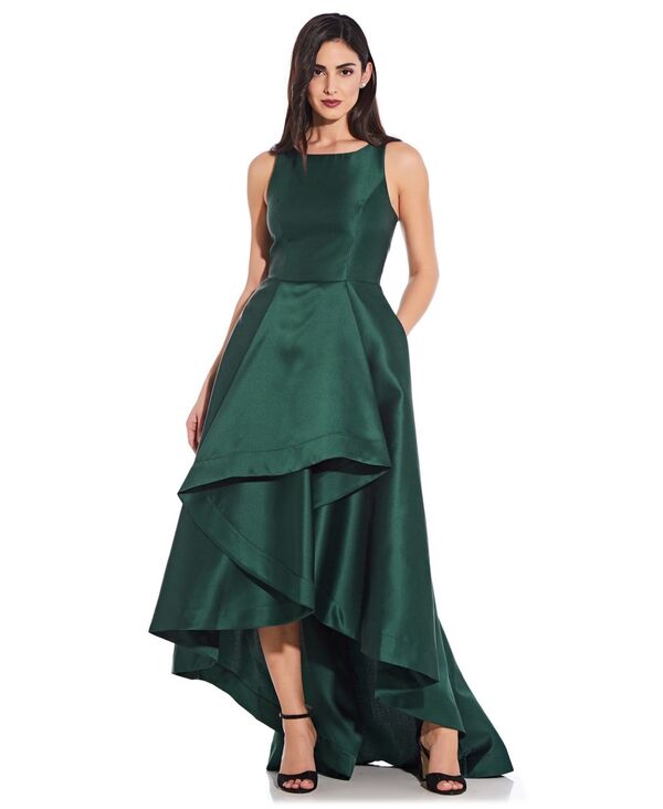 アドリアナ パペル レディース トップス ワンピース ノースリーブ Adrianna Papell Women's High-Low Mikado Sleeveless Gown Dark Forest フォレスト
