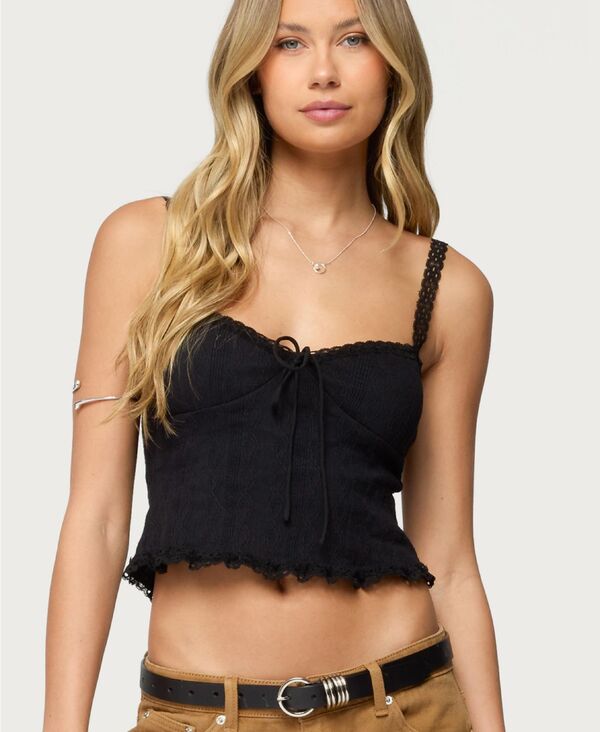アディクテッド レディース トップス タンクトップ レース ニット Edikted Women's Lacey Knitank Top Black ブラック