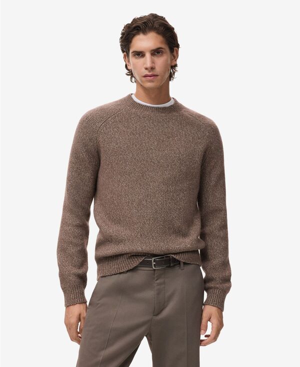 マンゴ メンズ アウター 編み物・プルオーバー 毛糸 MANGO Men\u0027s Fine-Knit Wool-Blend Sweater Medium Brown 赤銅色