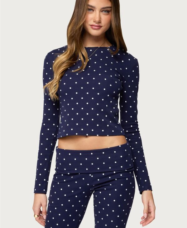 アディクテッド レディース トップス シャツ ドット柄 ドット Edikted Women's Daliya Polka Dot Long Sleeve Top Navy ネイビー