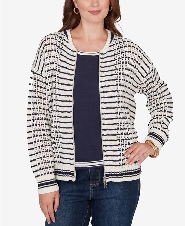 ルビーアールディー レディース アウター ニット・セーター プチ メッシュ ジャケット Ruby Rd. Petite Mesh Stitch Zip Sweater Jacket Ivory アイボリー 13,636円