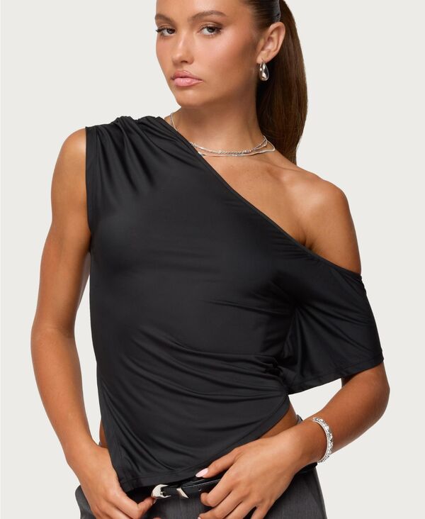 アディクテッド レディース トップス シャツ アシンメトリー Edikted Women's Katanasymmetric Off Shoulder Top Black ブラック 8,386円