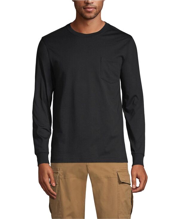 ランズエンド メンズ トップス Tシャツ Lands' End Men'super-T Long Sleeve T-Shirt with Pocket Black ブラック