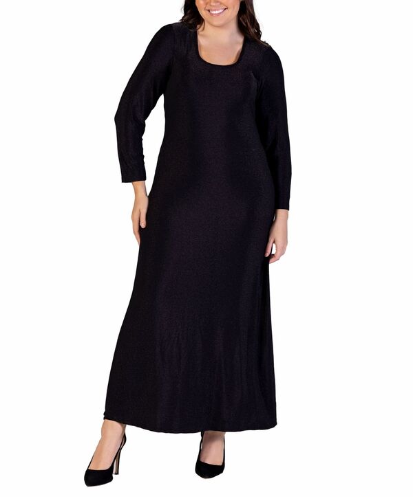 24 セブンコンフォート レディース トップス ワンピース プラスサイズ マキシ 24seven Comfort Apparel Plusize Long Sleeve Maxi Dress Black ブラック