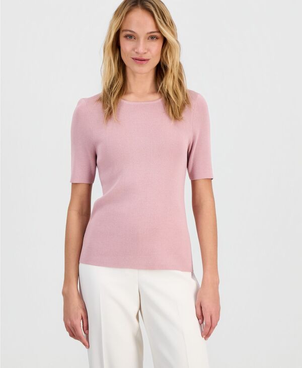 タハリエーエスエル レディース トップス シャツ クルーネック セーター Tahari ASL Women's Fine-Rib Crewneck Sweater T-Shirt Rose Petal